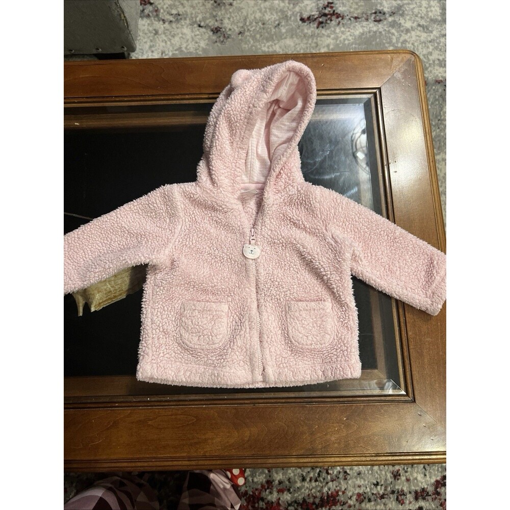 Carter's Sherpa Fleece Hoodie Baby Girl 9M Pink Bear Zipper‎ Pull Jacket